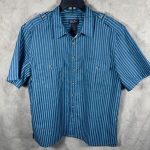 John Blair Classic Mens Size XL‎ Blue White Stripe Short Sleeve Button Up Shirt